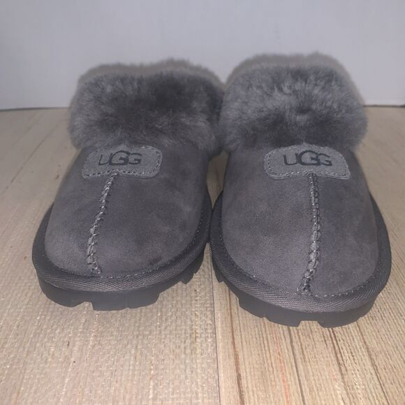 UGG COQUETTE Gray Suede Shearling Moccasin Slippers Women’s Size 9 Comfortable - Picture 2 of 16